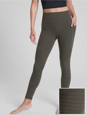 Athleta Inclination Moto Tight Army Green Sz XS
